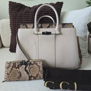 Gucci Beige Leather & Python Lady Bamboo Set + COA's/Dust Bag.